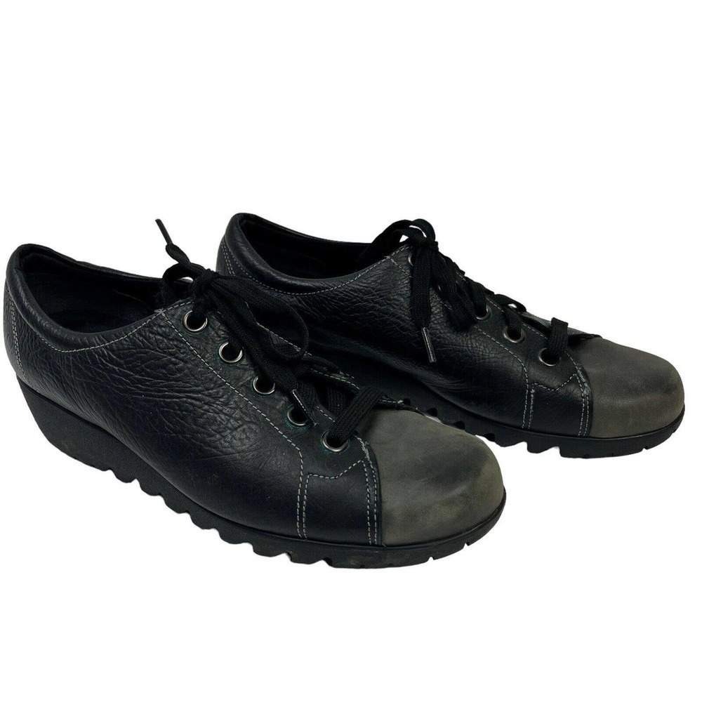 Munro Black Cap Toe Lace Up Walking Oxford Wedge Shoes Size 10